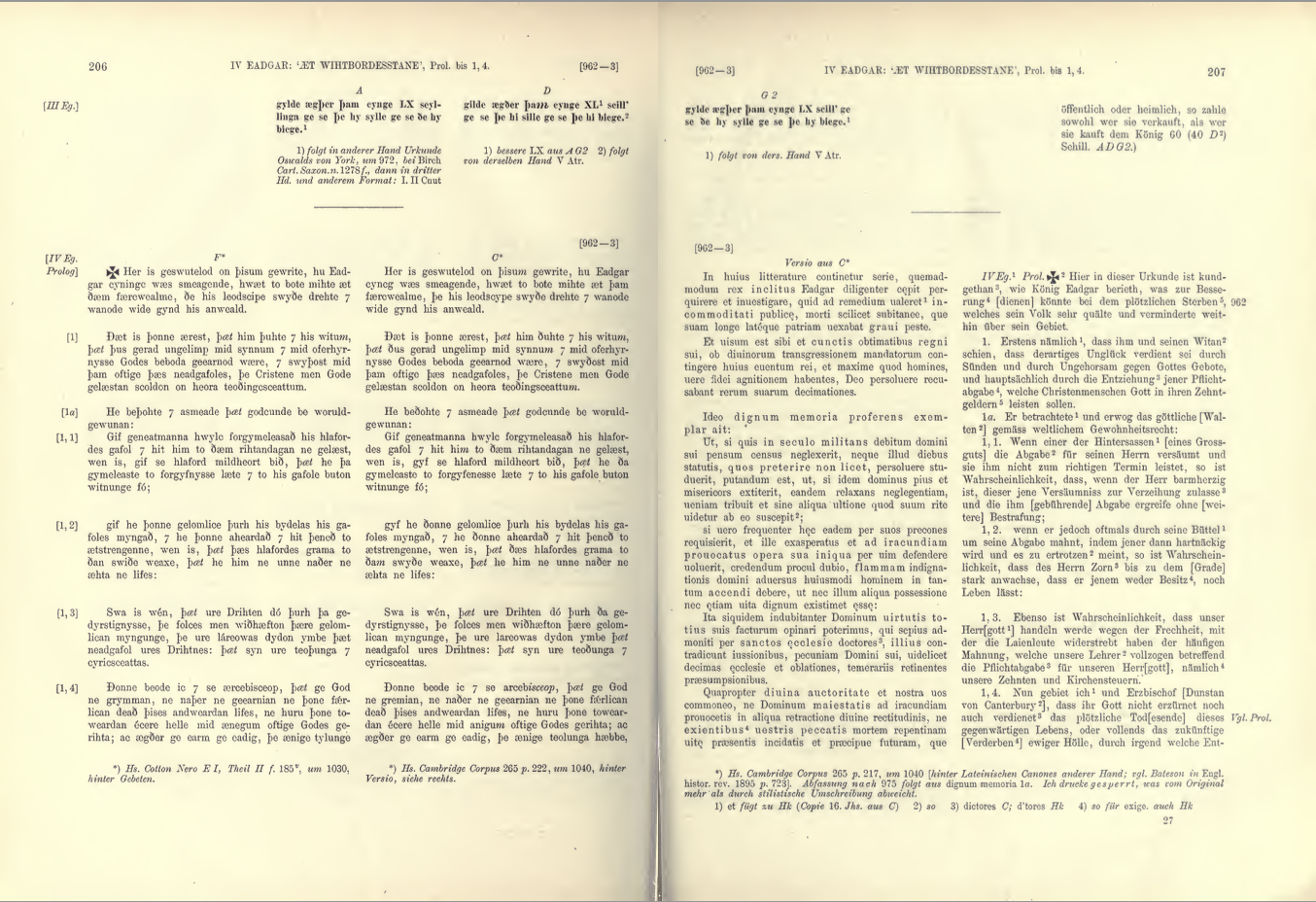 Two-pages from Liebermann's edition of IV Edgar